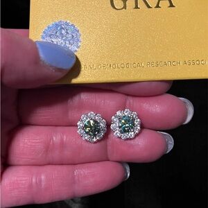 2ct Moissanite Green Stud white plated Earrings